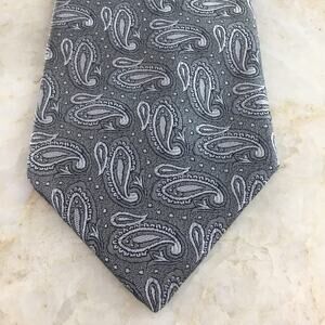 HUGH PARSONS GREY PAISLEY ALL SILK TIE